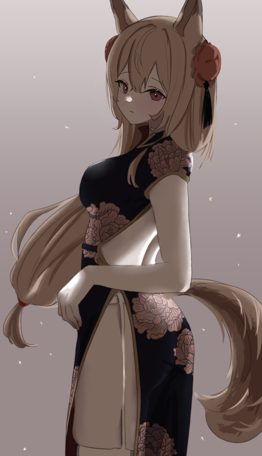 1girl, absurdres, alternate_costume, animal_ears, arknights, ass, back, backless_dress
