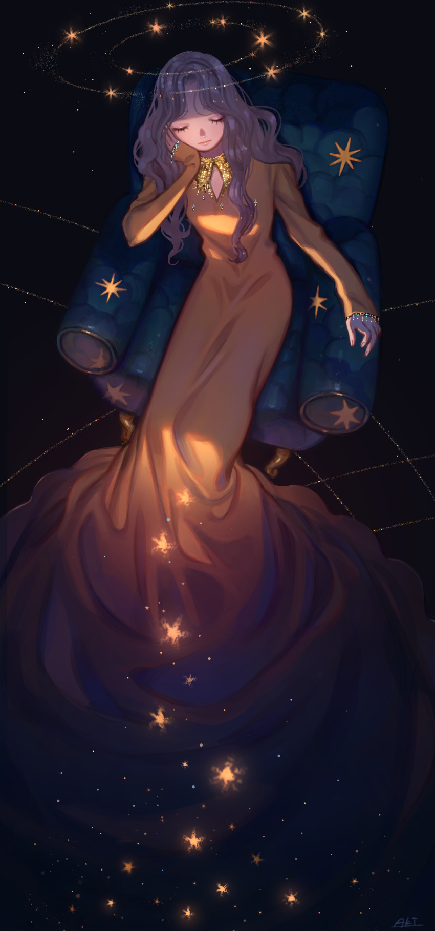 1girl, absurdres, aki_a0623, cleavage_cutout, closed_eyes, closed_mouth, clothing_cutout, dress