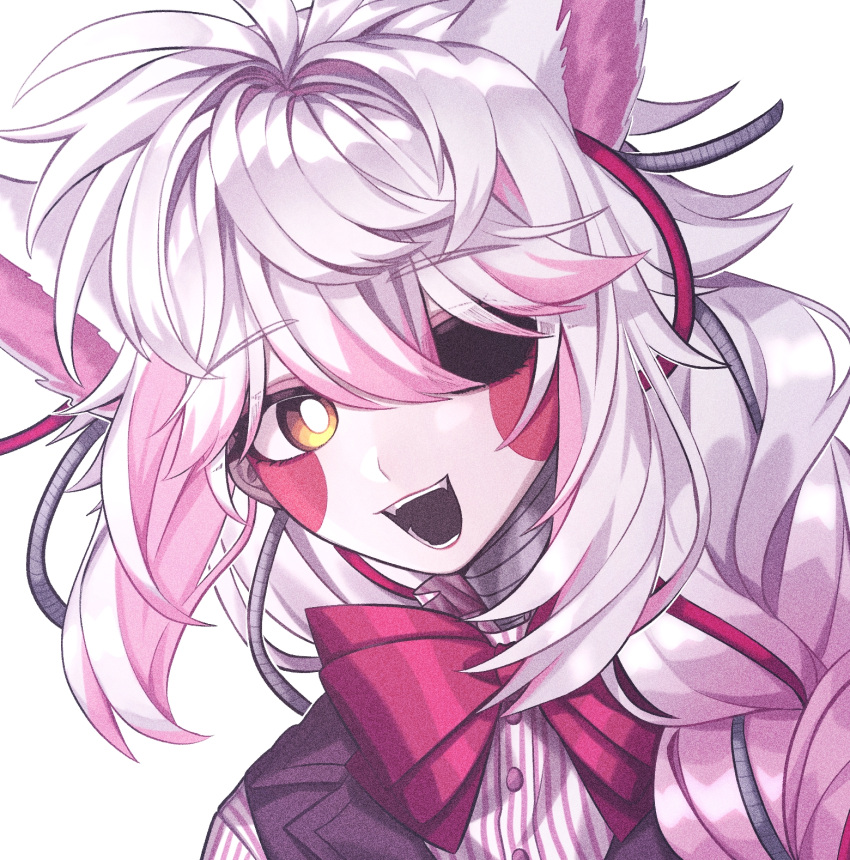 1boy, :d, animal_ears, antenna_hair, appleheart04, bangs, blush_stickers, bow