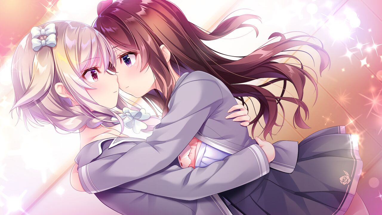 1boy, 1girl, bow, bra, braid, brown_hair, crossdressing, eye_contact