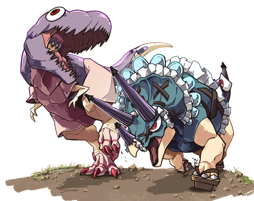 1girl, amerika_zarigani, animalization, bangs, commentary_request, cookie_(touhou), dinosaur, eyebrows_visible_through_hair