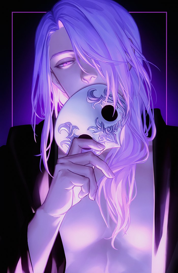 1boy, black_robe, dark_background, final_fantasy, final_fantasy_xiv, hair_over_one_eye, hythlodaeus, long_hair