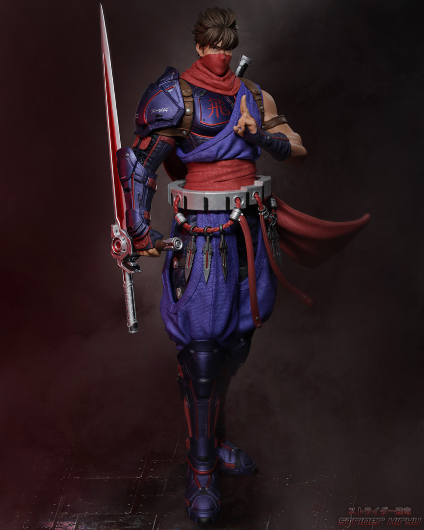 1boy, 3d, armor, belt, brown_hair, capcom, character_name, english_commentary