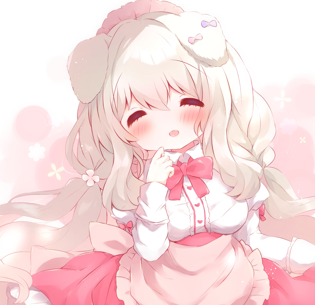 1girl, :d, ^_^, amairo_chocolata, animal_ears, apron, bangs, blush