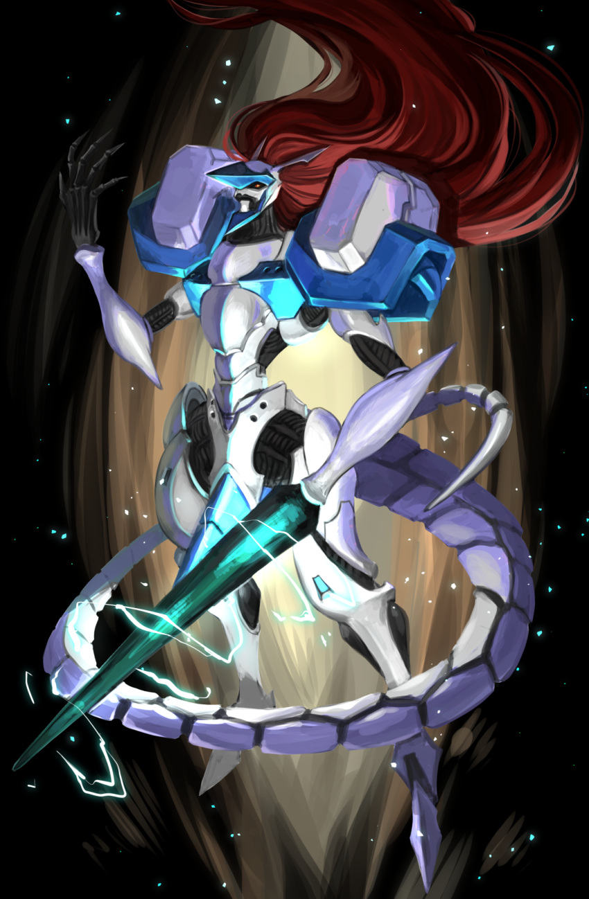 1girl, aura, electricity, floating_hair, guilty_gear, highres, humanoid_robot, justice_(guilty_gear)