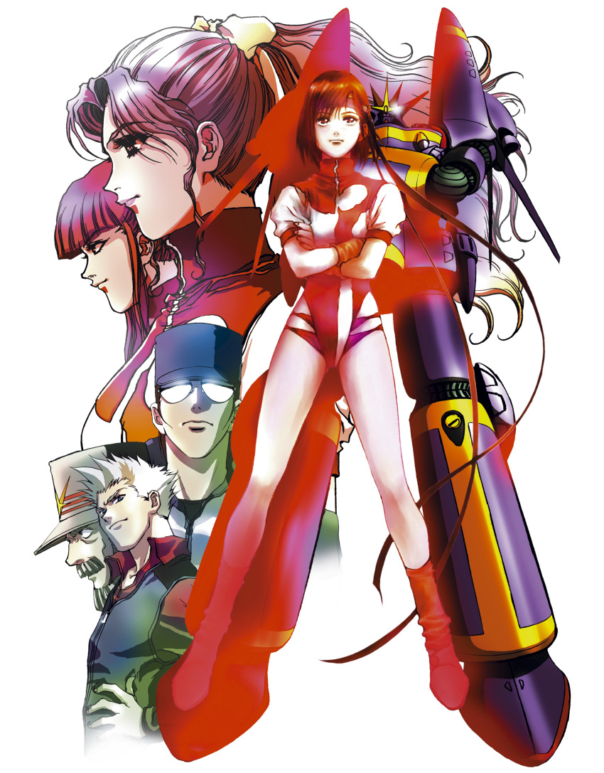 amano_kazumi, gunbuster, hat, highres, jung_freud, leotard, mecha, mikimoto_haruhiko
