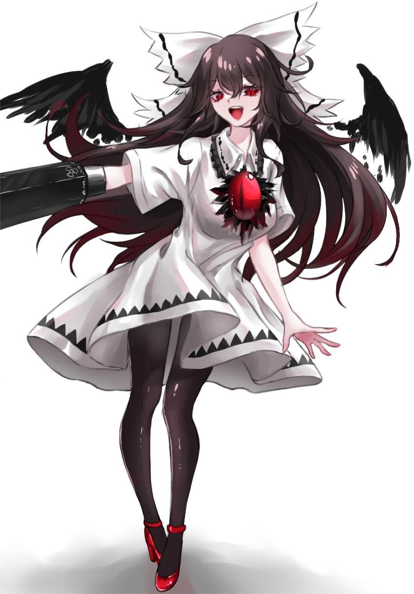 1girl, 4_shika, :d, absurdres, adapted_costume, alternate_color, arm_cannon, bangs
