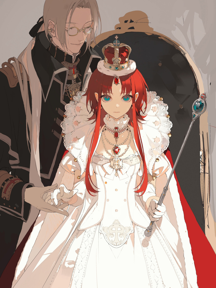 1boy, 1girl, abel_nightroad, absurdres, bangs, black_coat, black_ribbon, blonde_hair