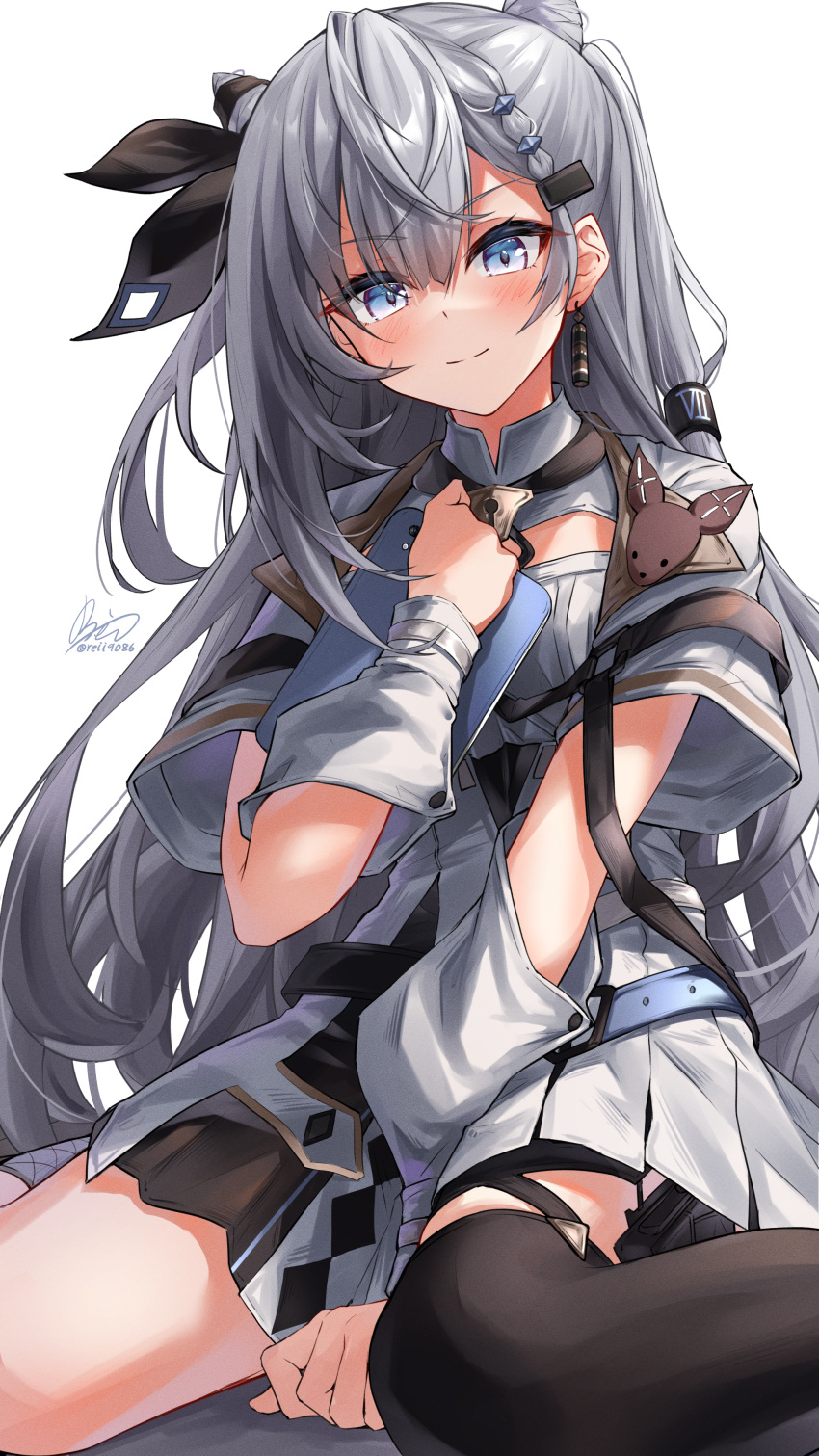 1girl, absurdres, blue_eyes, dress, earrings, grey_hair, highres, hololive