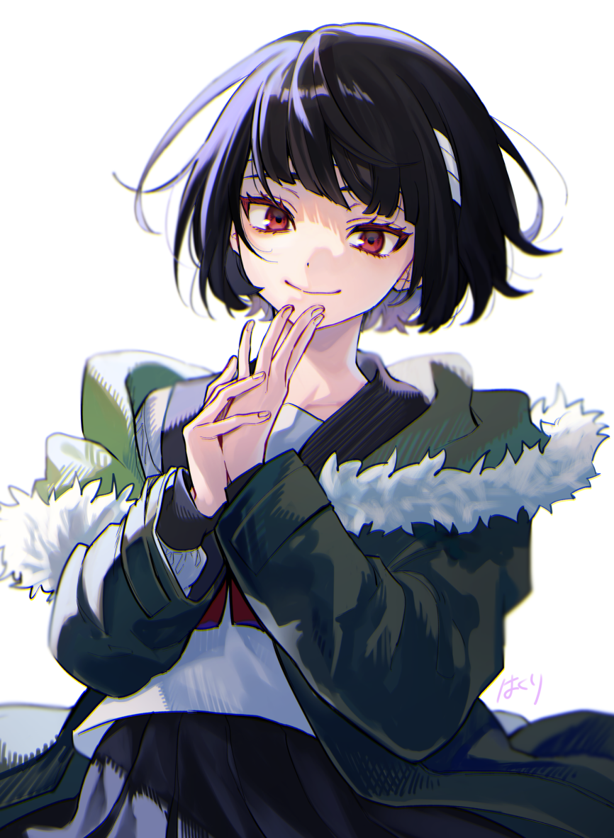 1girl, bandages, bangs, fur_trim, hakuri, jacket, long_sleeves, looking_at_viewer