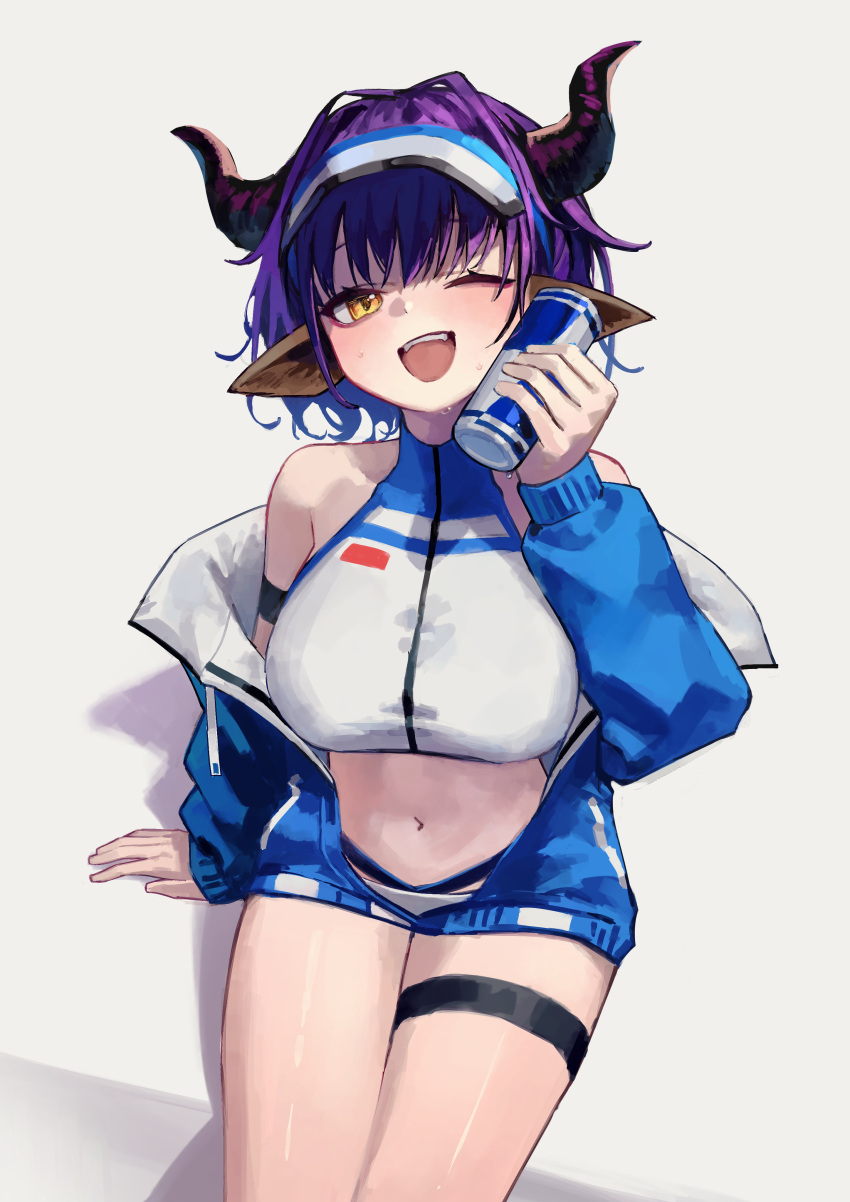 1girl, ;d, absurdres, animal_ears, arknights, arm_strap, bangs, bare_shoulders