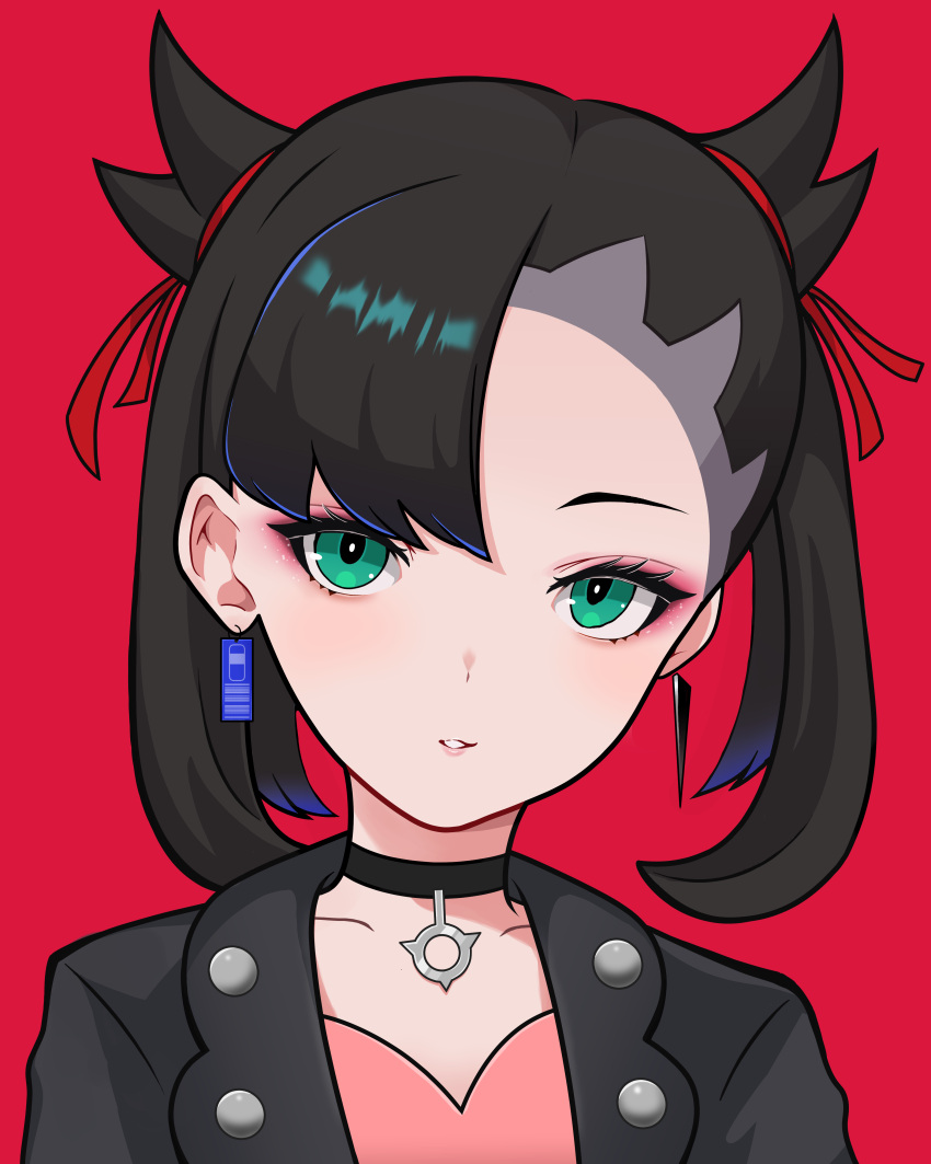 1girl, absurdres, aqua_eyes, asymmetrical_bangs, bangs, black_choker, black_hair, black_jacket