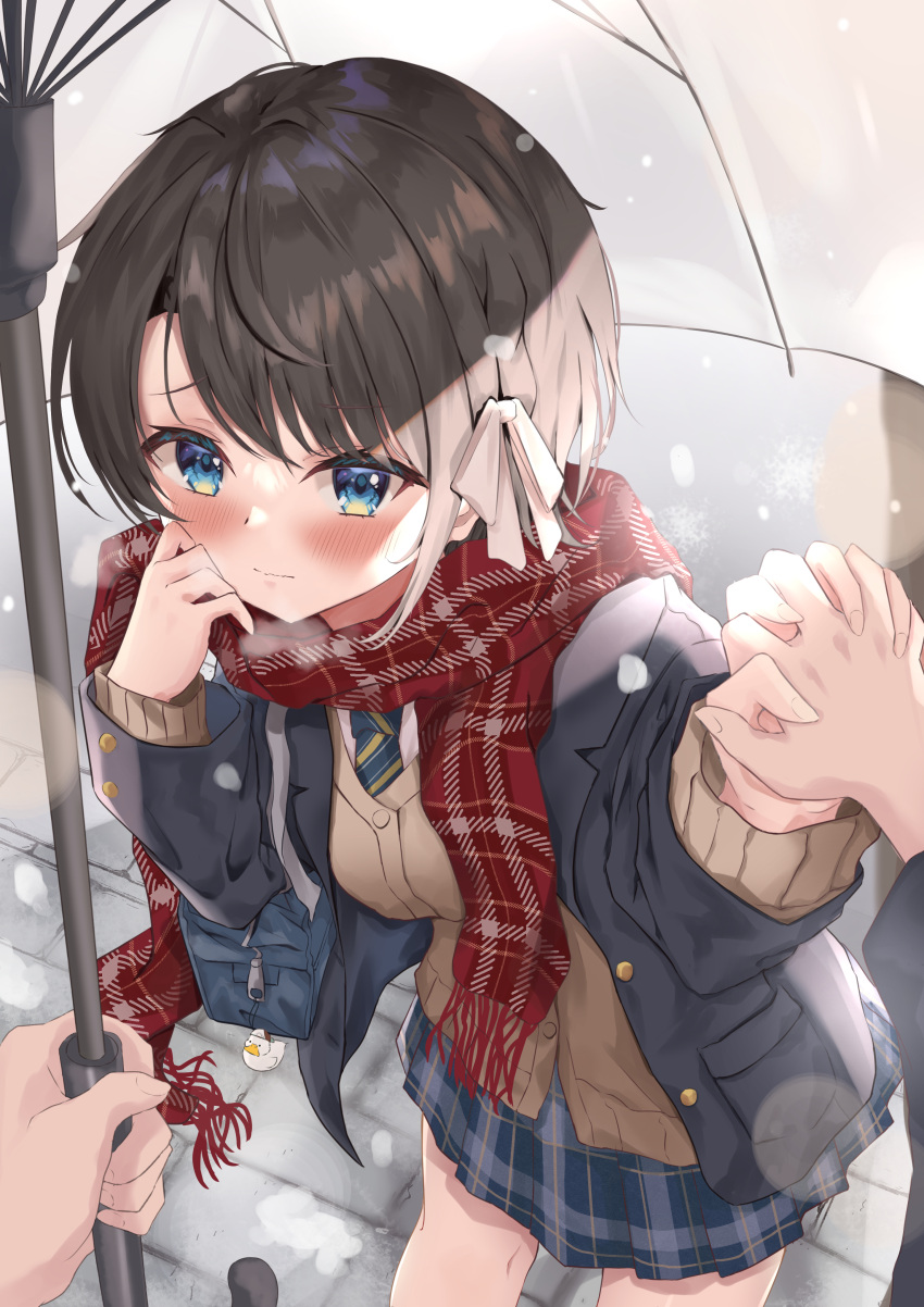 1girl, absurdres, alternate_costume, azuremo, bangs, blue_eyes, blue_skirt, blush
