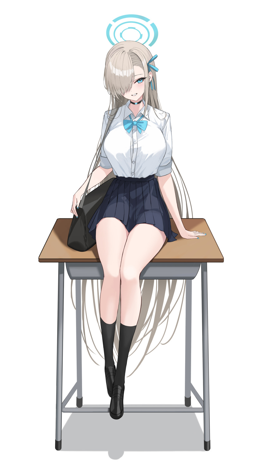 1girl, absurdres, asuna_(blue_archive), bag, bangs, black_choker, black_footwear, black_legwear