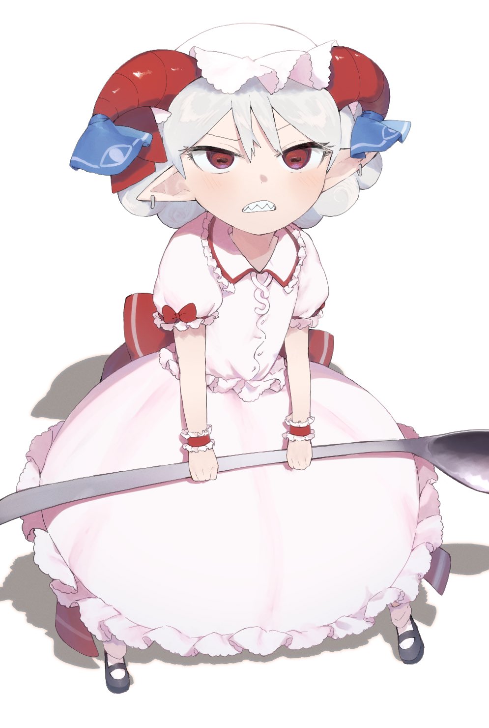 1girl, arolayukomori, back_bow, bangs, blue_ribbon, blush, bow, buttons