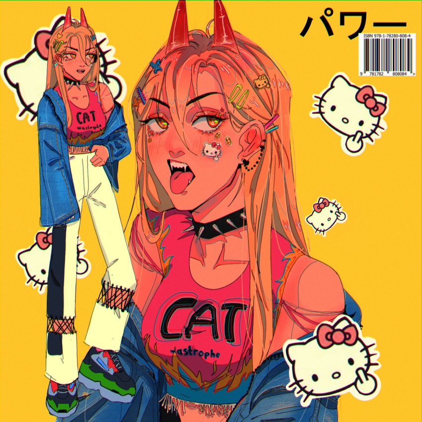 1girl, barcode, blush, blvpr1nt, bow, breasts, cat, chainsaw_man