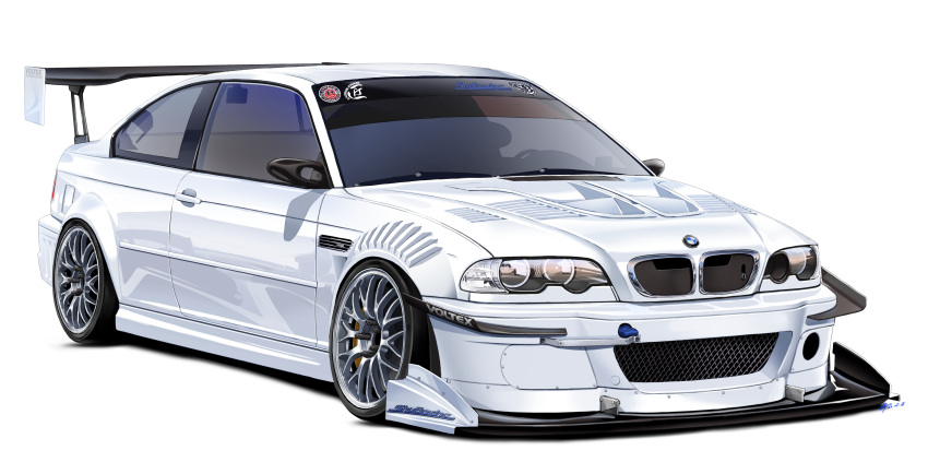 absurdres, bmw, bmw_m3, car, ground_vehicle, headlight, highres, motor_vehicle, no_humans, original, silenxe, spoiler_(automobile), sports_car, vehicle_focus, white_background