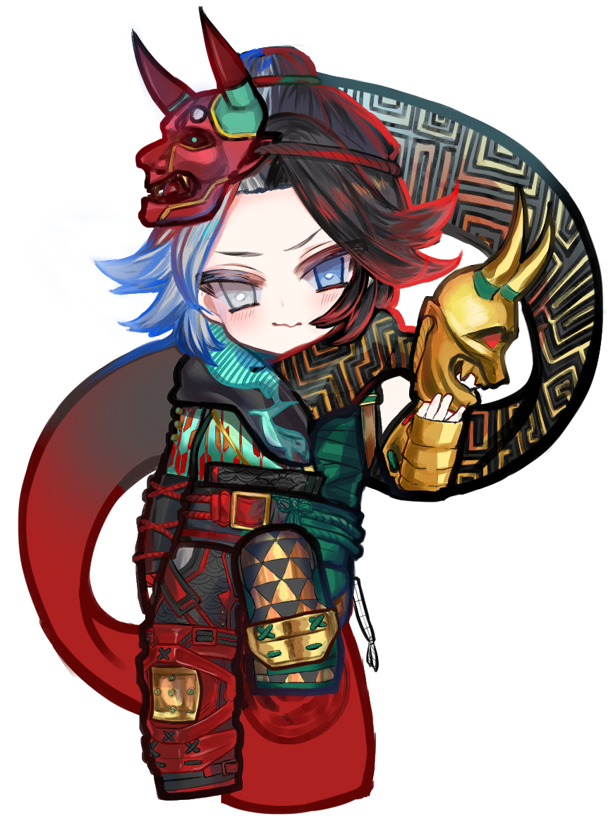 1girl, apex_legends, bangs, black_hair, black_scarf, blue_eyes, blush, demon's_whisper_wraith
