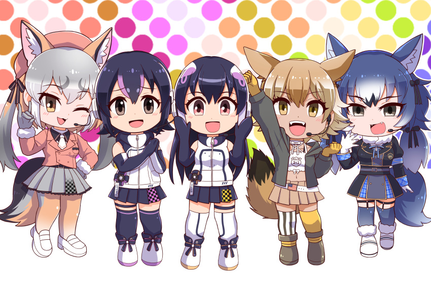 5girls, absurdres, african_penguin_(kemono_friends), animal_costume, animal_ear_fluff, animal_ears, black_hair, blonde_hair