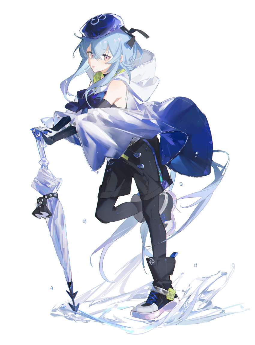 1boy, :p, absurdres, androgynous, aqua-, arknights, bangs, bare_shoulders