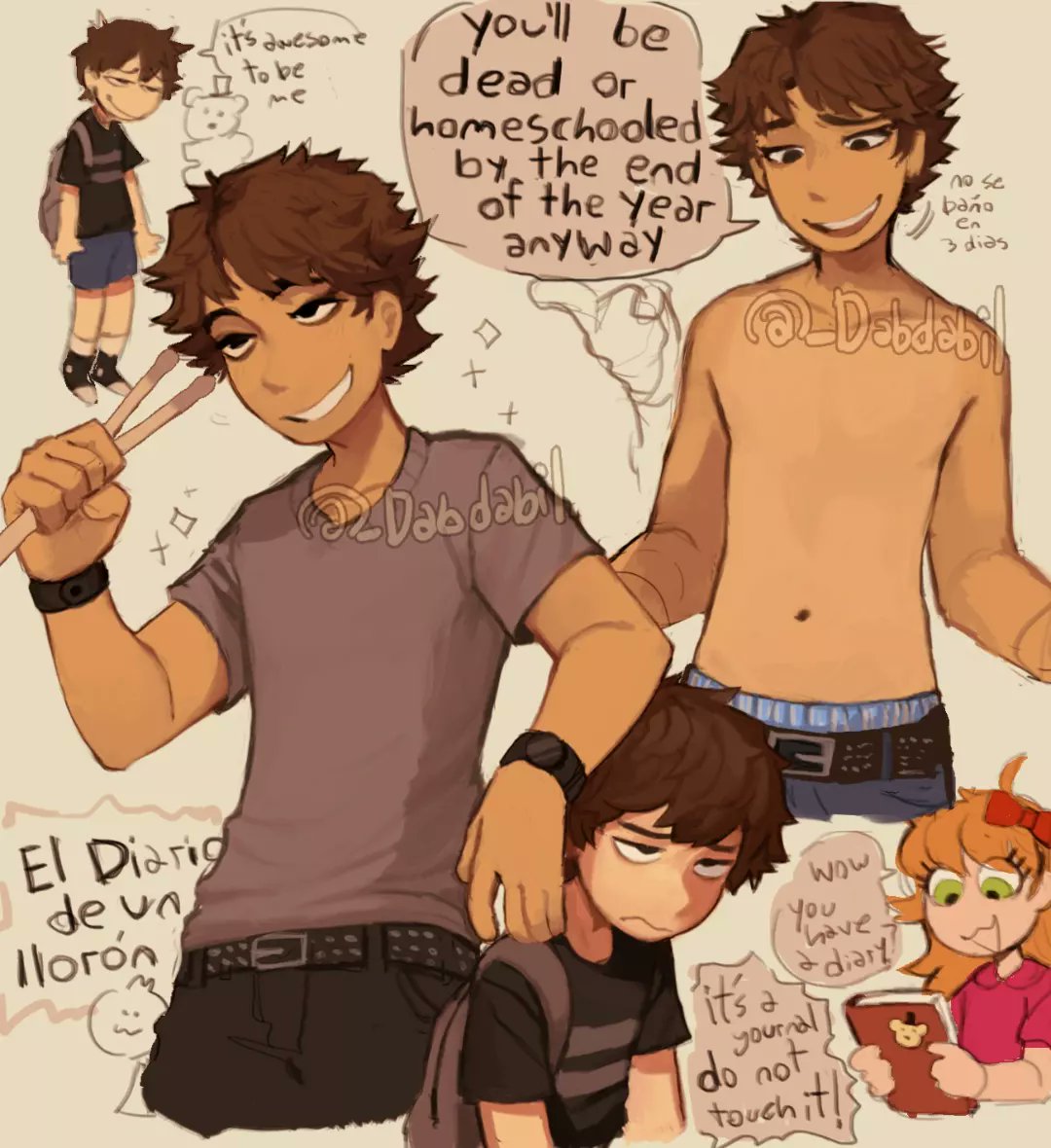 1girl, 2boys, blonde_hair, bow, brother_and_sister, brothers, brown_hair, crying_child's_brother_(fnaf)