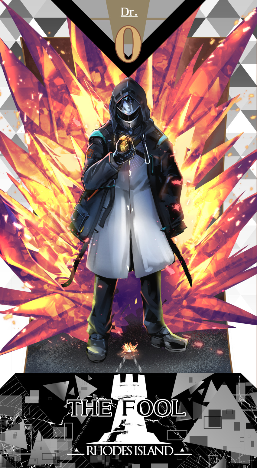 1other, absurdres, ambiguous_gender, arknights, black_footwear, black_gloves, black_hoodie, black_jacket