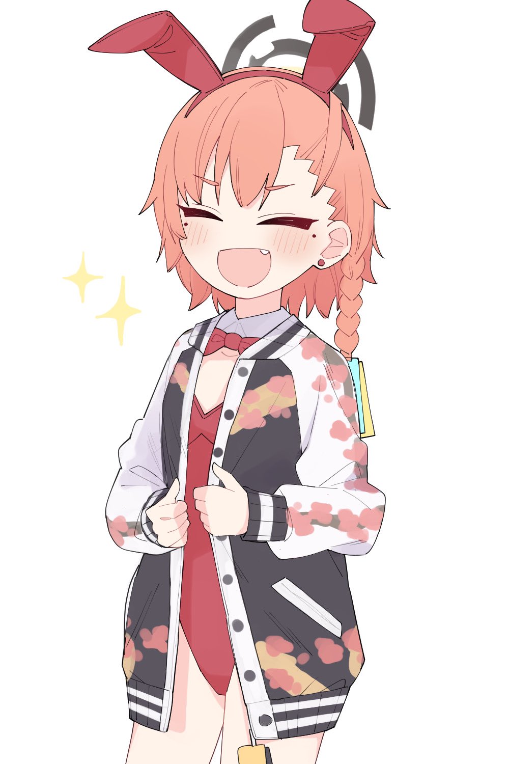 1girl, animal_ears, asymmetrical_bangs, bangs, blue_archive, blush, braid, closed_eyes