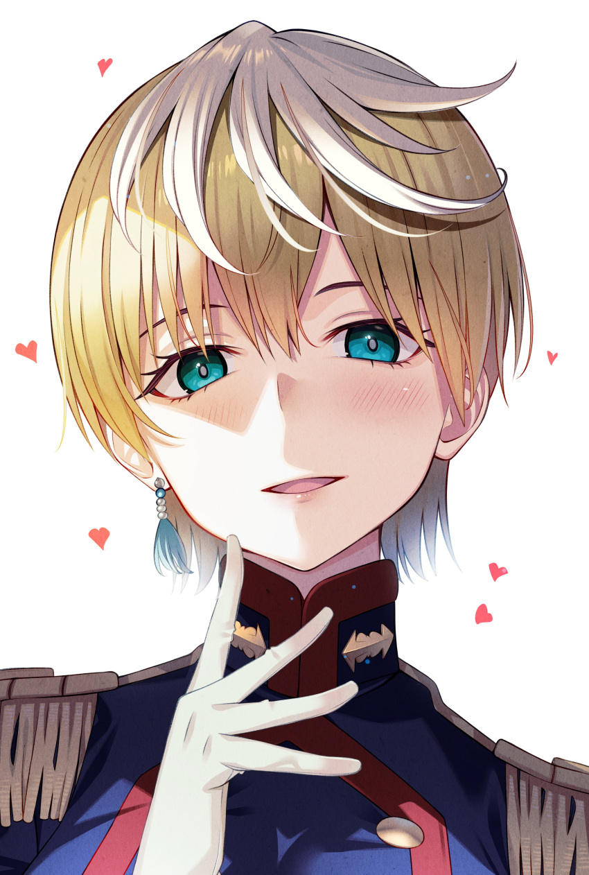 1girl, absurdres, bangs, blonde_hair, blue_eyes, blue_jacket, blush, earrings