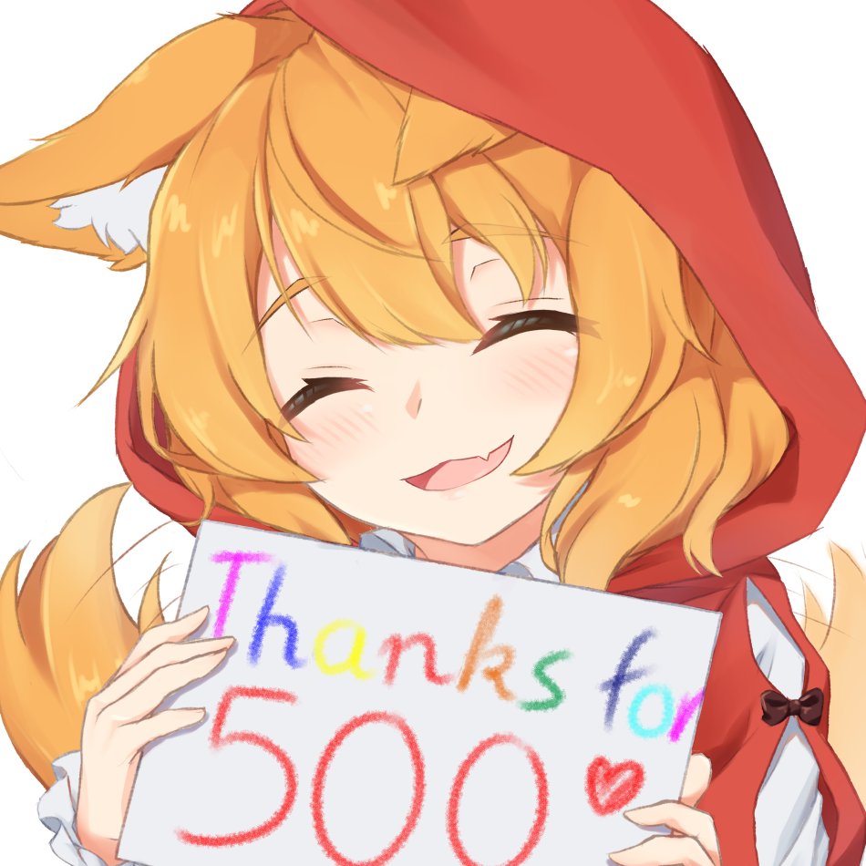 1girl, :d, ^_^, animal_ears, closed_eyes, fang, hood, hood_up