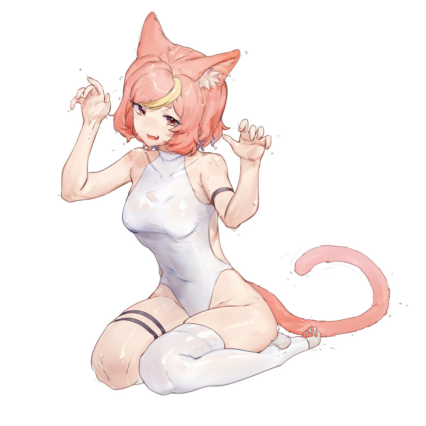 1girl, :d, animal_ears, arm_strap, bangs, blonde_hair, blue_hair, breasts