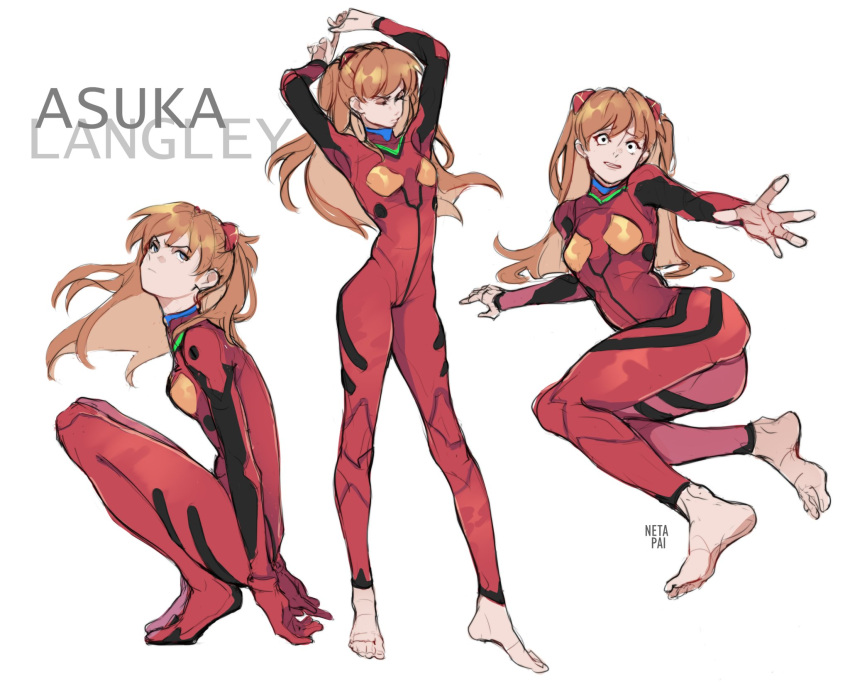 1girl, arm_support, arms_up, artist_name, ass, barefoot, bodysuit, brown_hair
