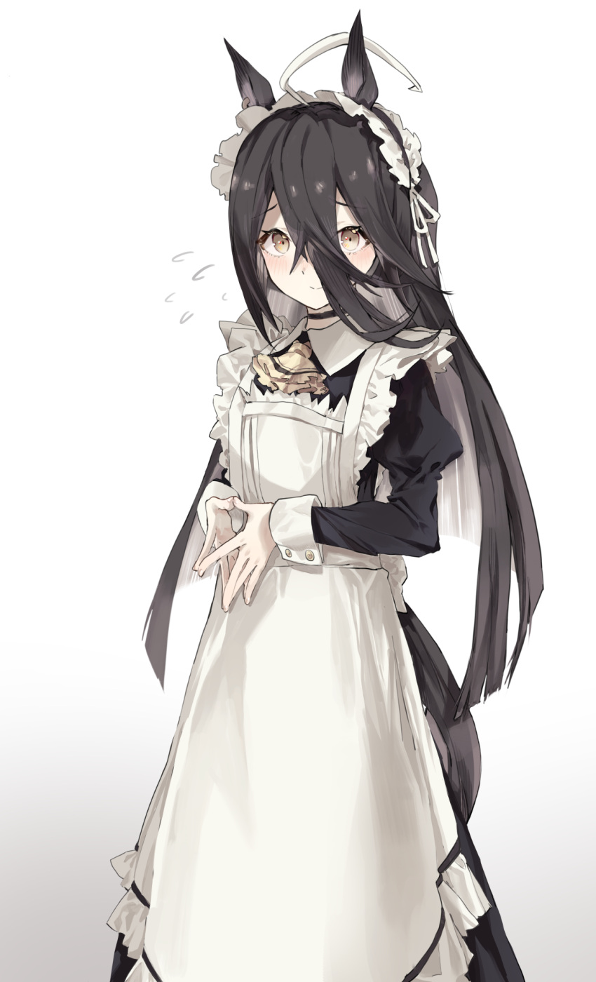 1girl, ahoge, alternate_costume, amano_kokoko, animal_ears, apron, bangs, black_choker