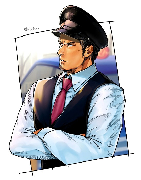 1boy, black_hair, black_headwear, black_vest, brown_eyes, cabbie_hat, car, collared_shirt