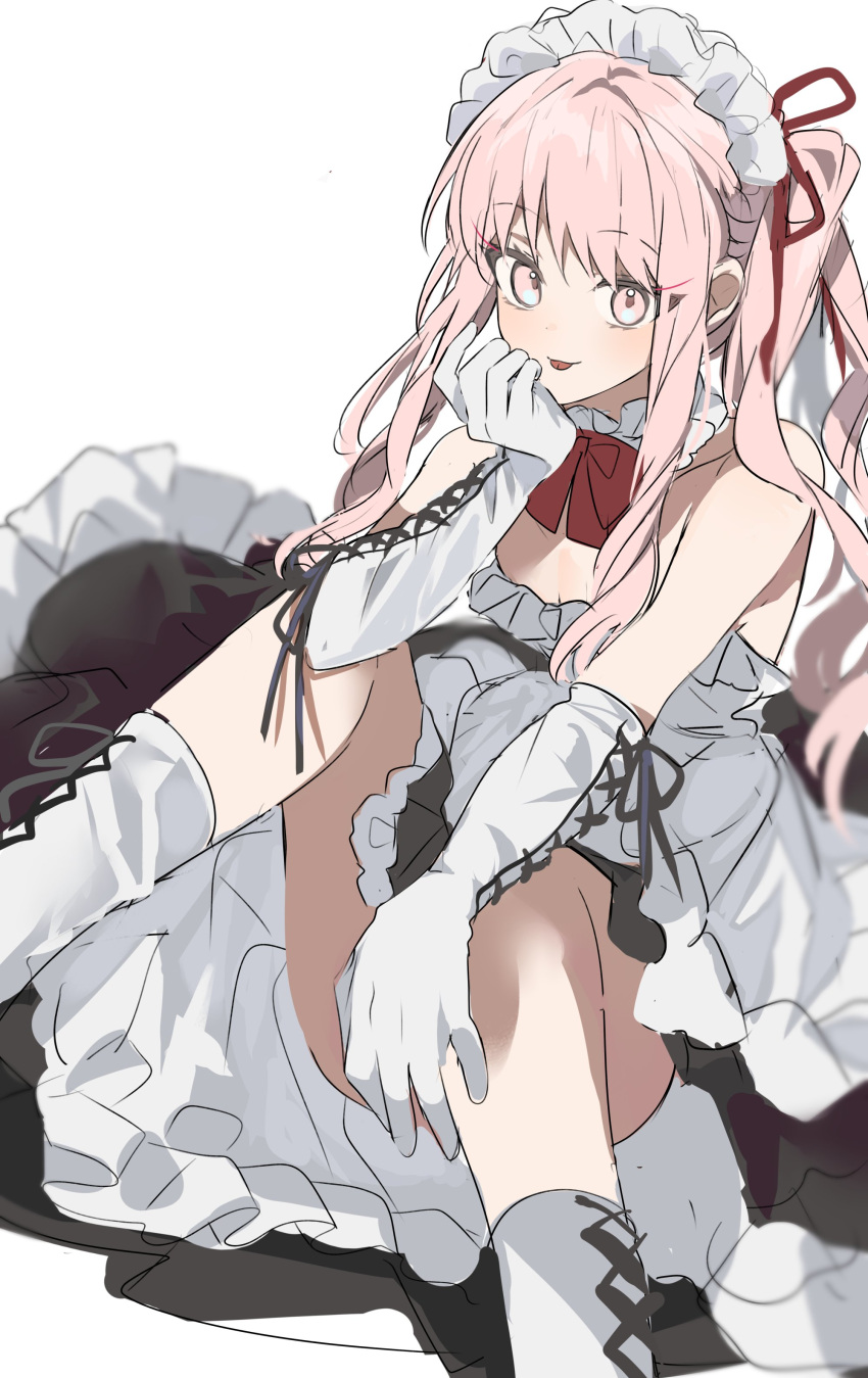 1other, :p, absurdres, akiyama_mizuki, androgynous, apron, bangs, black_dress