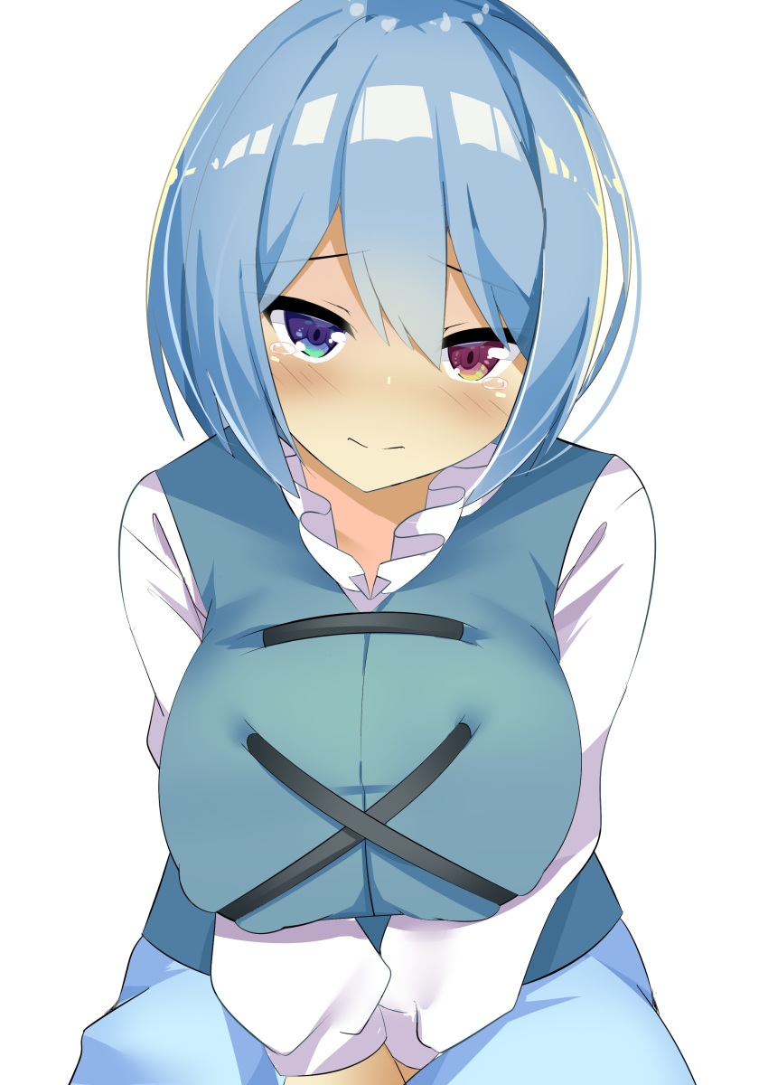 1girl, 9150namihana, absurdres, bangs, blue_eyes, blue_skirt, blue_vest, breasts