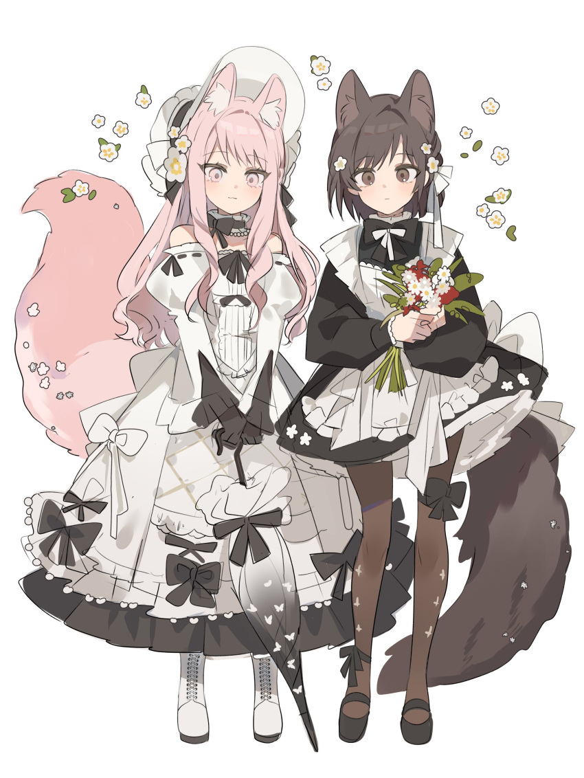 1girl, 1other, :3, absurdres, akiyama_mizuki, animal_ears, animal_print, apron