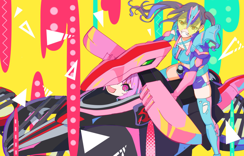 2girls, aircraft, alternate_form, armor, blue_armor, blue_legwear, bohi_yamage, cosplay