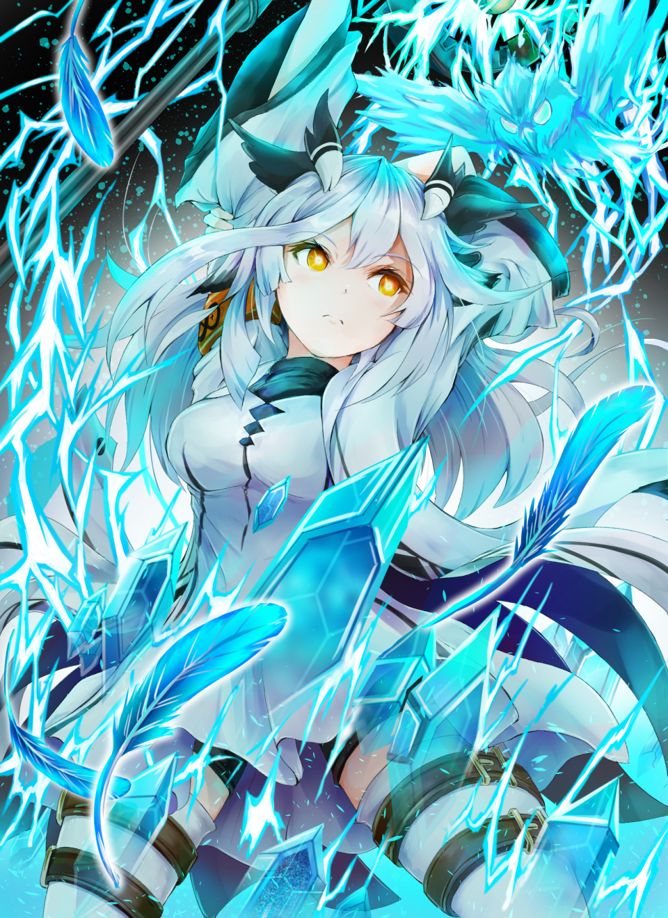 1girl, animal, arknights, arm_behind_head, arm_up, armband, bird, boots