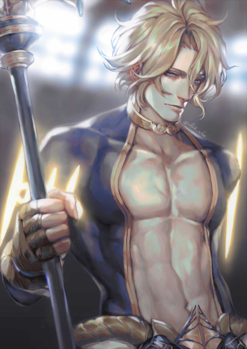 1boy, absurdres, akr_noze, blonde_hair, blue_eyes, fingerless_gloves, gloves, highres