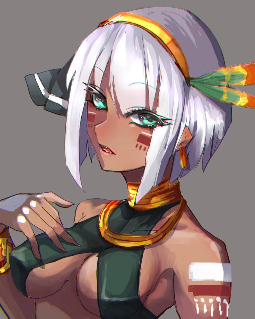 1girl, asatsuki_(cookie), aztec, bangs, blush, bob_cut, breasts, commentary