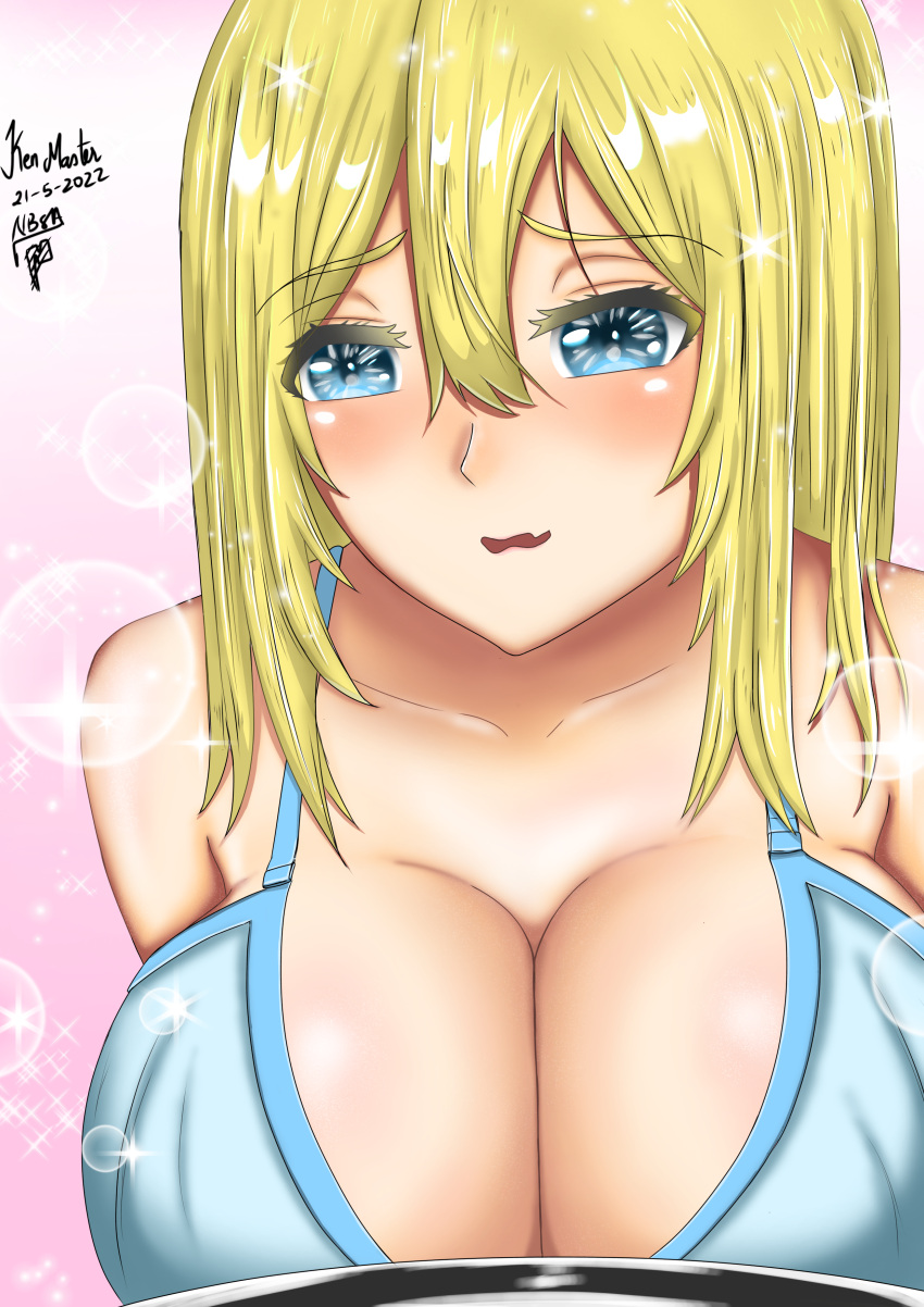 1girl, absurdres, blonde_hair, blue_eyes, breasts, highres, kenmaster17, large_breasts
