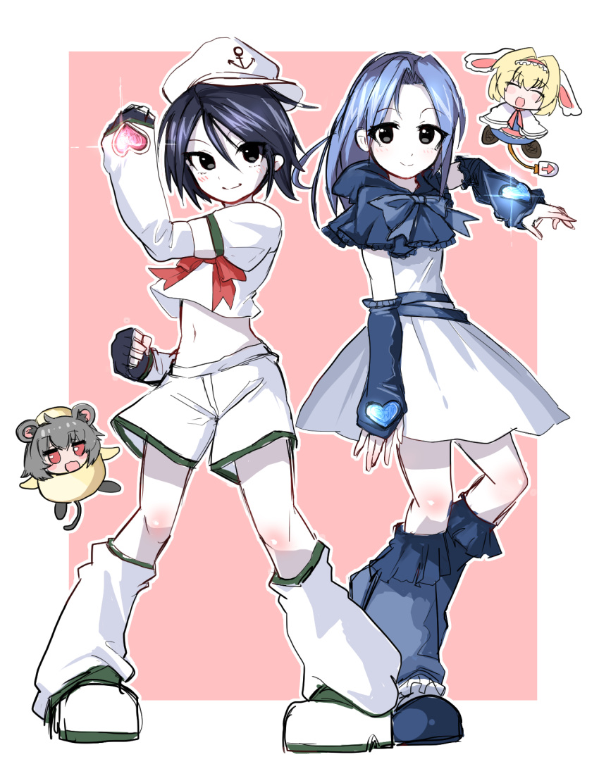 4girls, algodoo, alice_margatroid, anchor_symbol, animal_ears, arm_warmers, arrow_(symbol), ass
