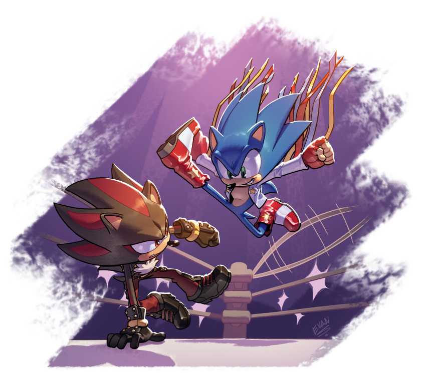 2boys, absurdres, artist_name, black_fur, boots, bracelet, evan_stanley, fighting