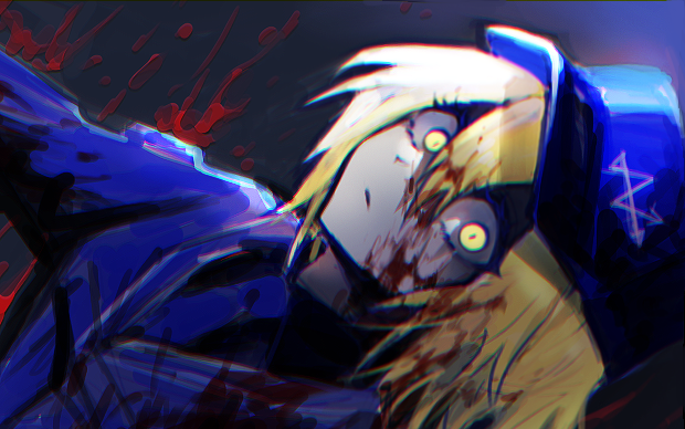 1girl, bangs, binsusoda, blonde_hair, blood, blood_on_face, blue_headwear, blue_jacket