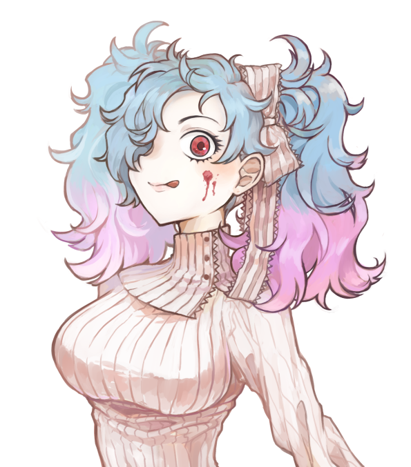1girl, armor_removed, bangs, blue_hair, fire_emblem, fire_emblem_fates, licking_lips, looking_at_viewer