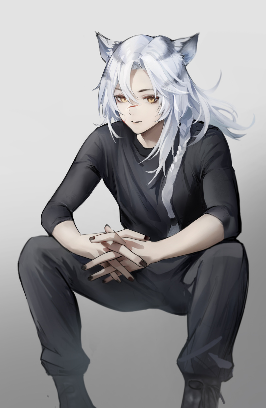 1girl, absurdres, alternate_costume, animal_ears, arknights, bilibilida, black_footwear, black_pants