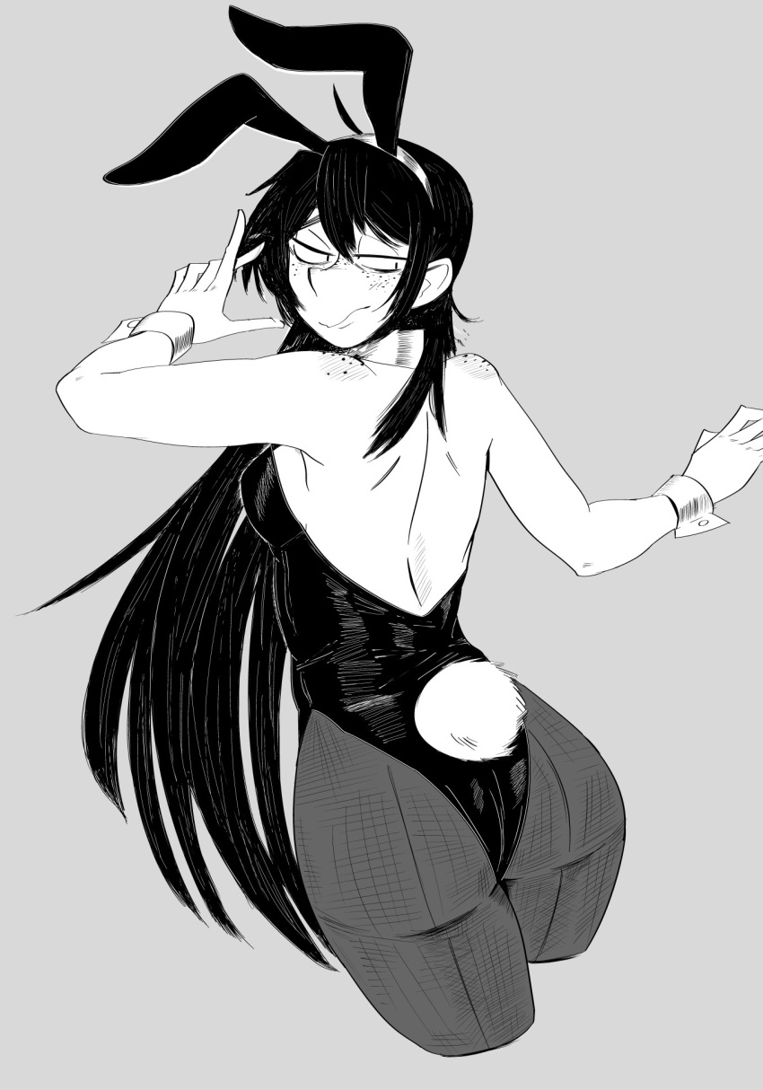 1girl, animal_ears, ass, awa_nana, detached_collar, fake_tail, freckles, from_behind