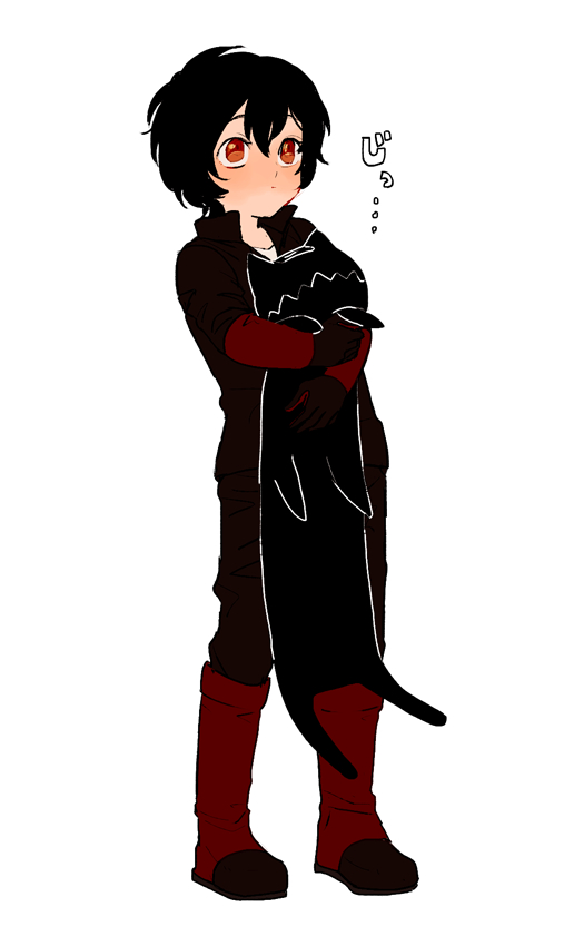 1boy, bangs, black_gloves, black_hair, black_jacket, black_pants, blush, boots