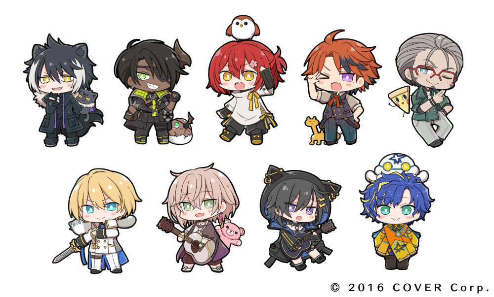 >:), 6+boys, :d, ;), acoustic_guitar, animal_ears, animal_hood, animal_on_arm