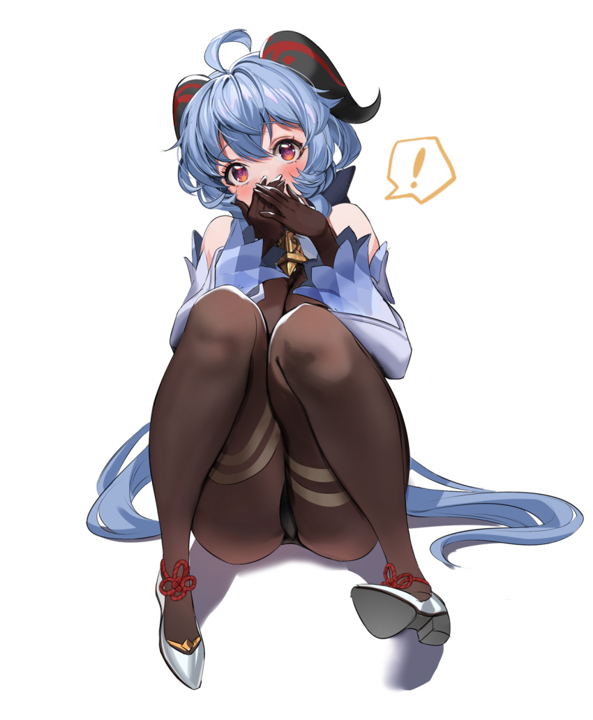 !, 1girl, ahoge, bangs, bare_shoulders, black_panties, blue_hair, blush